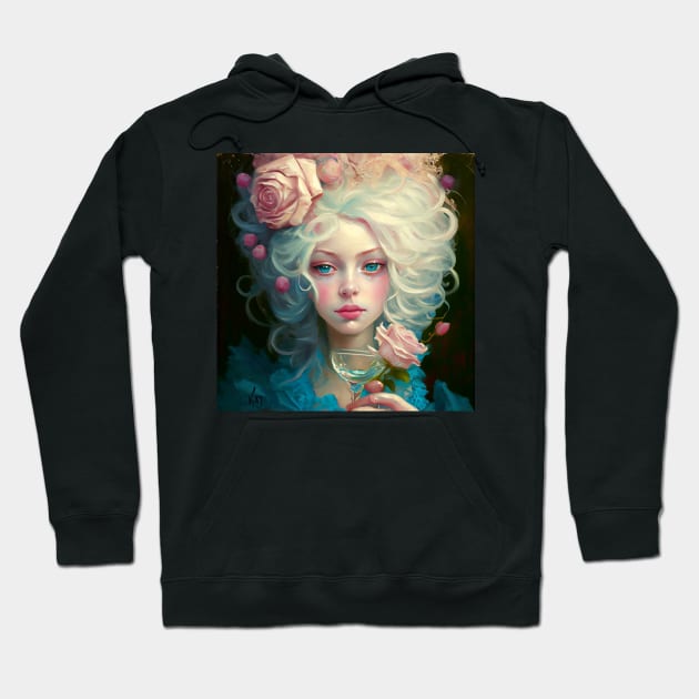 Marie Antoinette with afternoon wine and pink roses Hoodie by KimTurner